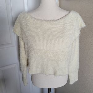 Women's Fuzzy Soft Ivory Crop Top Sweater